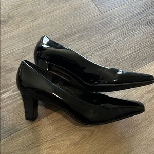 Etienne Aigner Black Patent Pointed Toe Pumps